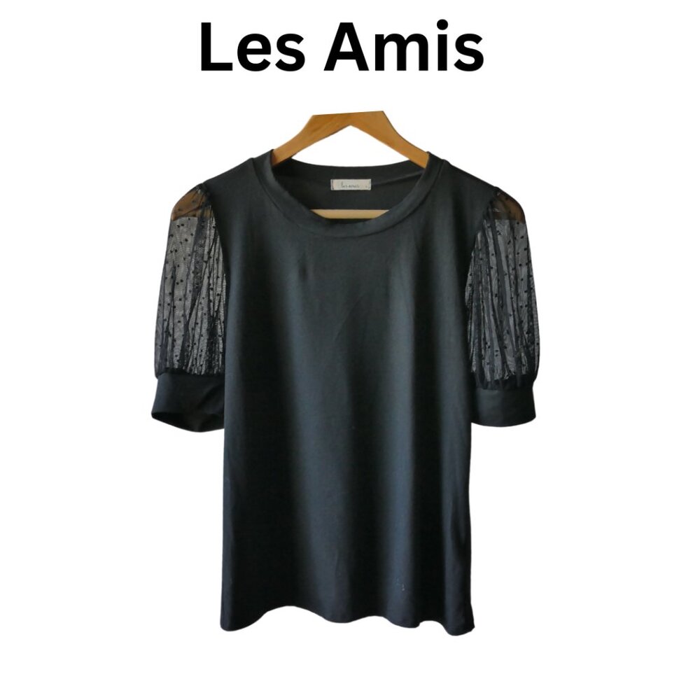 Les Amis S Blk Mesh Lace Shoulder Detail Super Flattering SOFT cotton Holiday